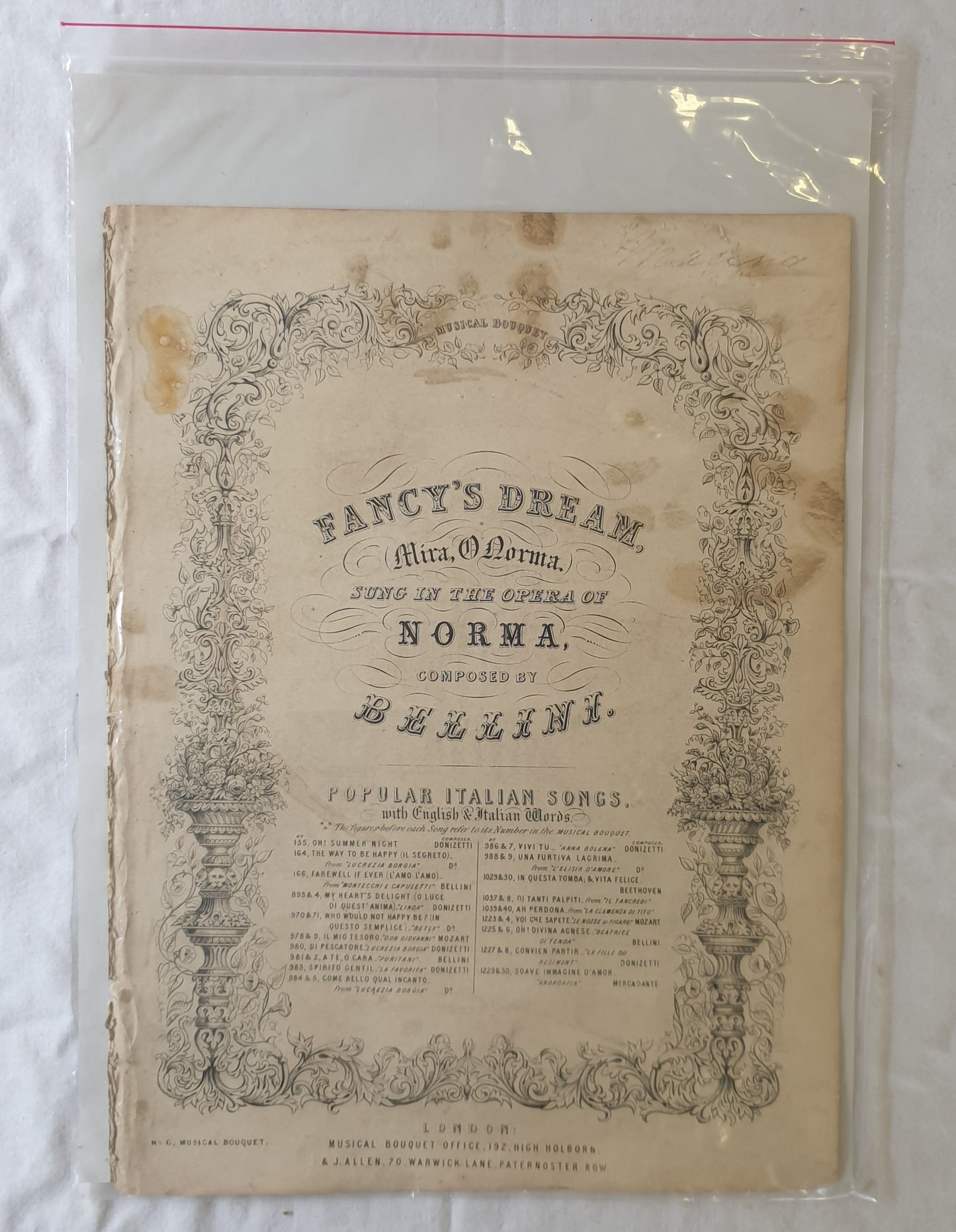 Fancy’s Dream Composed by Bellini