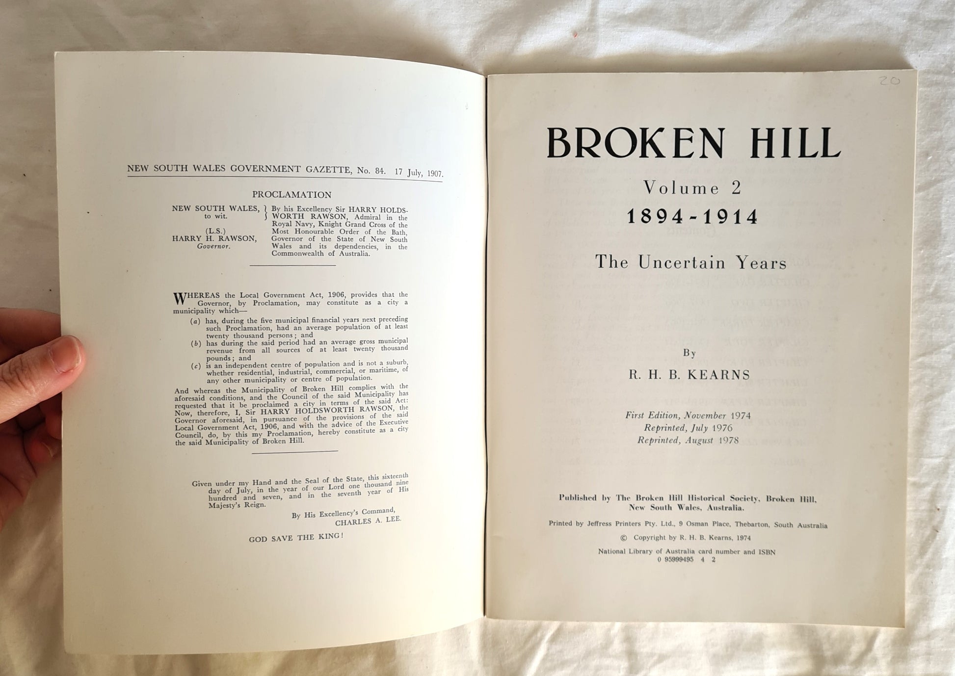 Broken Hill  Volume 2 1894-1914  The Uncertain Years  by R. H. B. Kearns