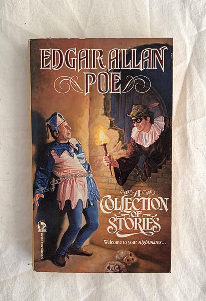 Book titled 'A Collection of Stories' by Edgar Allan Poe on a textured white background