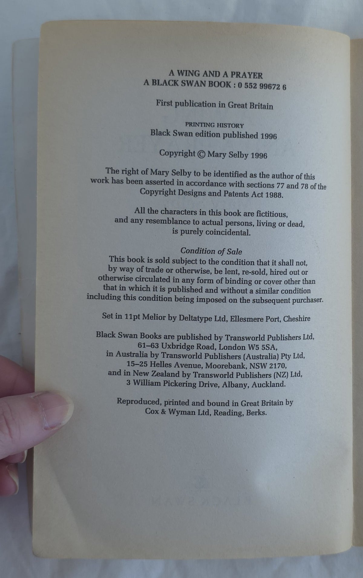 A Wing and a Prayer by Mary Selby