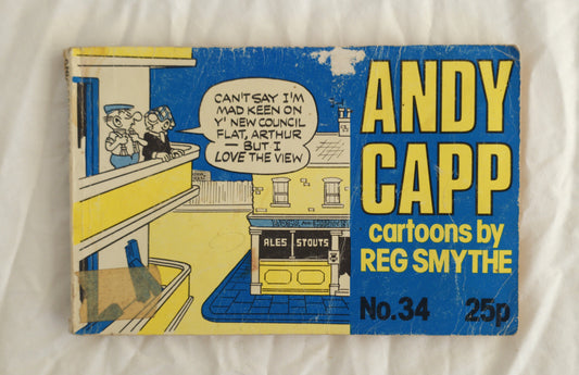 Comic book cover featuring 'Andy Capp' cartoons by Reg Smythe with a blue and yellow color scheme.