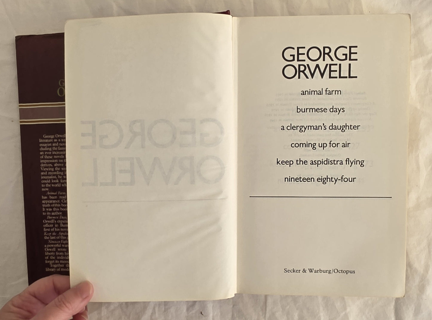 Animal Farm – Burmese Days – A Clergyman’s Daughter – Coming Up For Air – Keep the Aspidistra Flying – Nineteen Eighty-Four by George Orwell