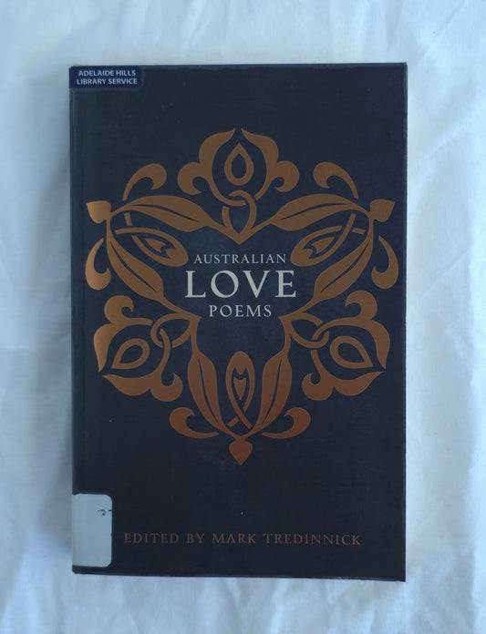 Book titled 'Australian Love Poems' with decorative cover on a white background