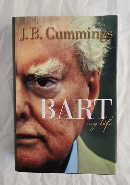 Book cover with a close-up of a person's face and text 'J.B. Cummings BART my life' on a textured white background