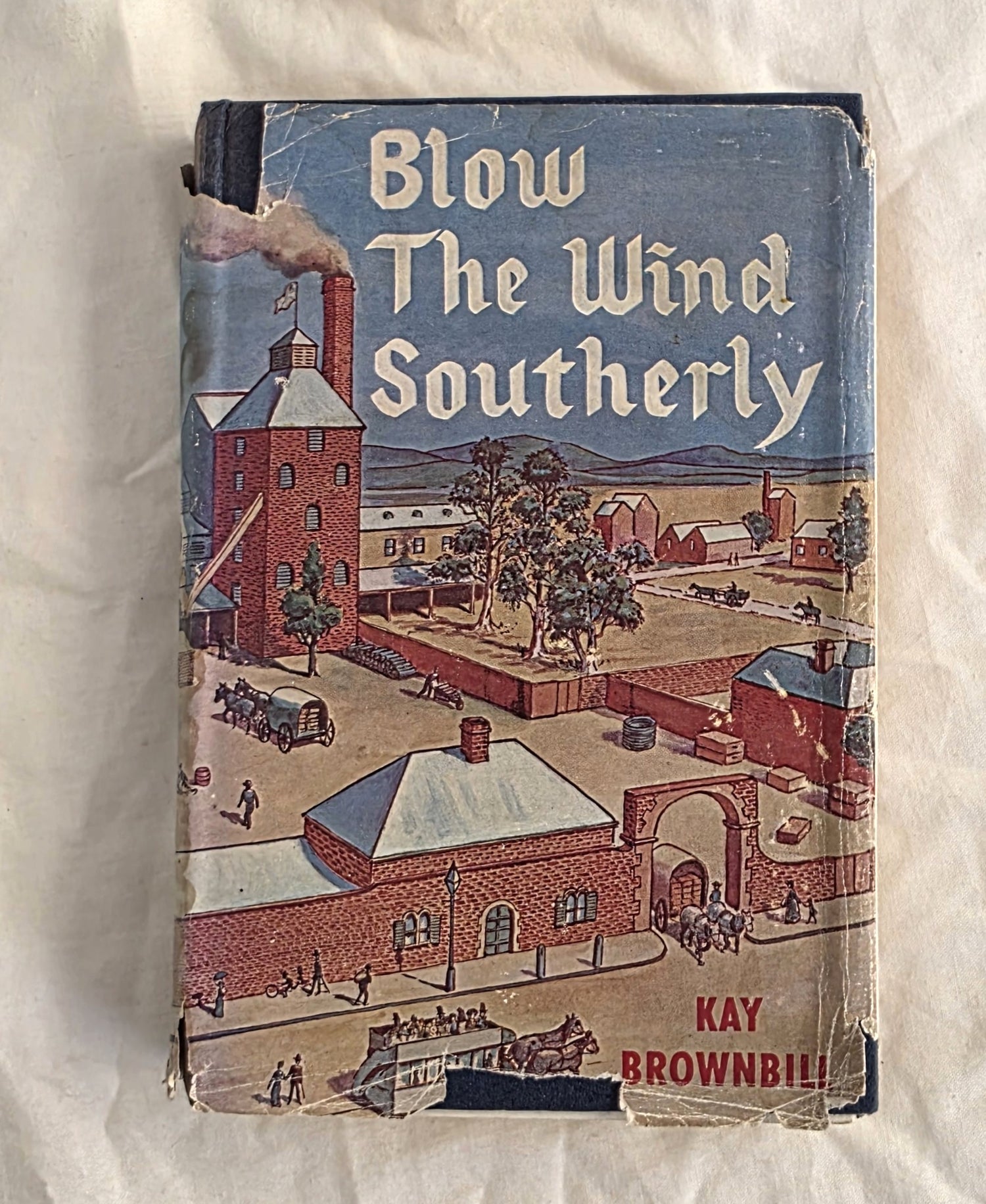 Book cover of 'Blow The Wind Southerly' by Kay Brownbill with a vintage scene illustration.
