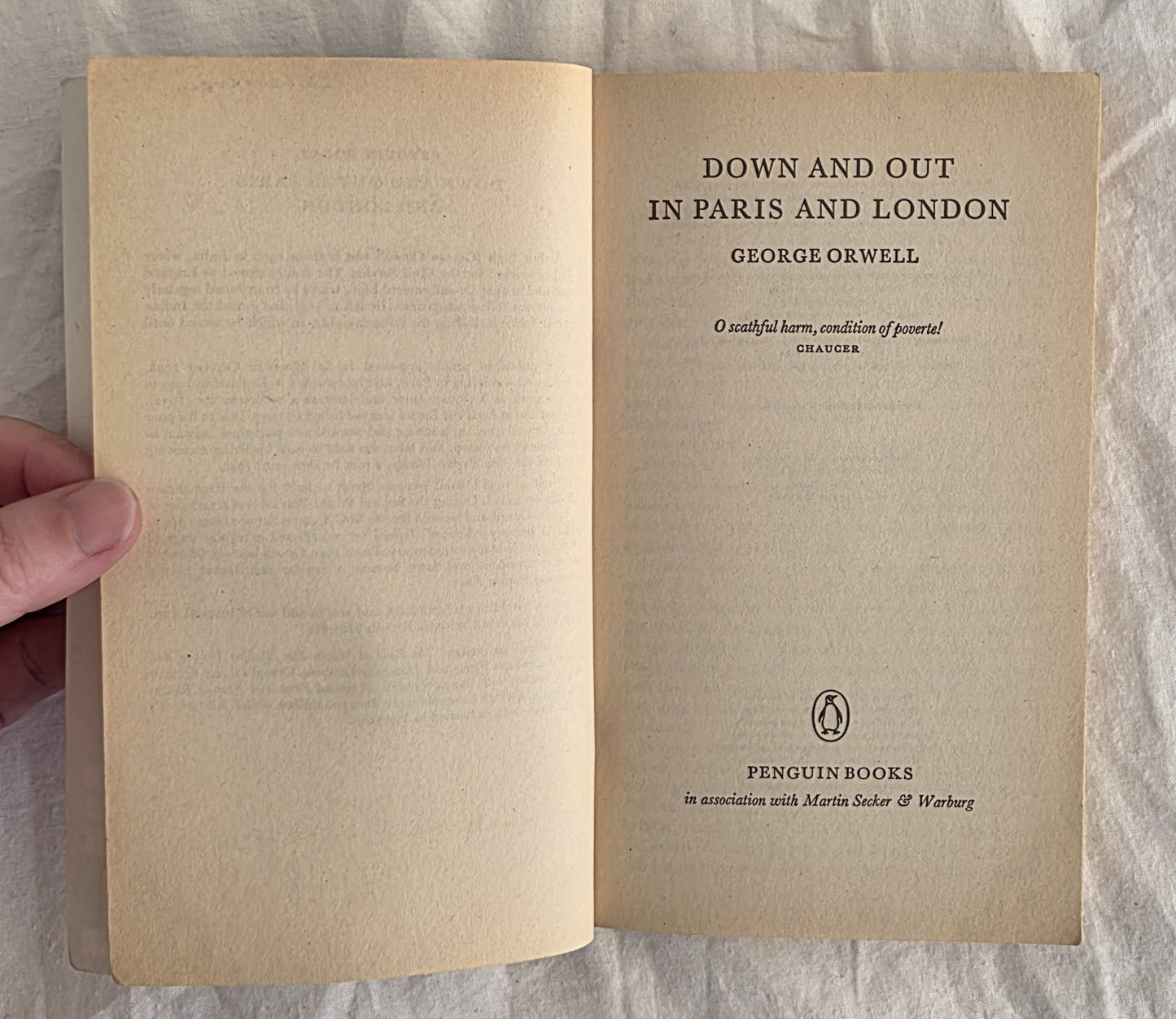 Down and Out in Paris and London by George Orwell (Penguin)