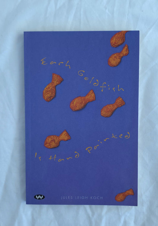 Book cover with goldfish illustrations on a blue background