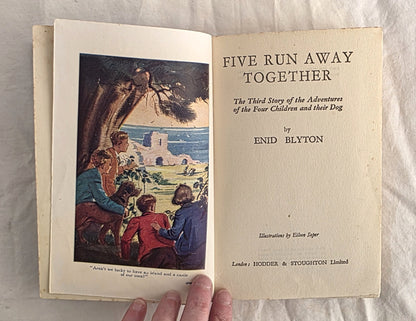 Book titled 'Five Run Away Together' by Enid Blyton with a cover illustration of children and a dog.