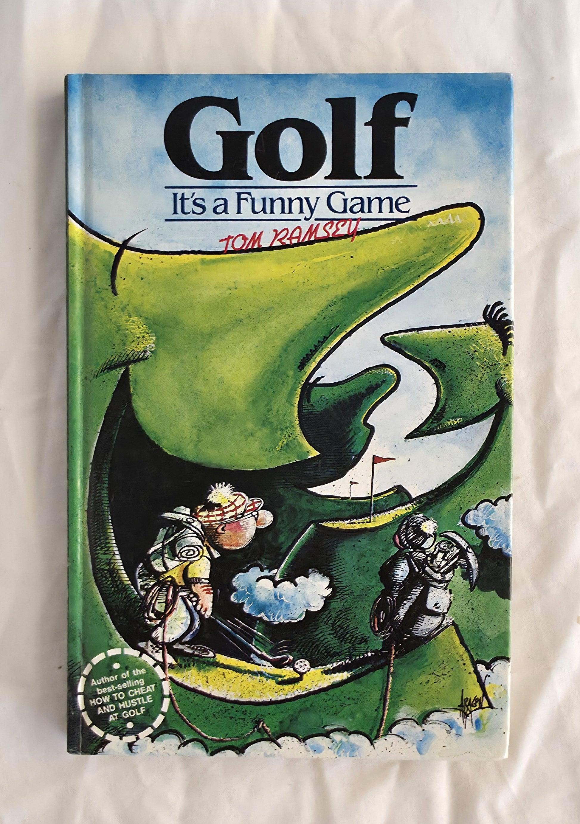 Book cover of 'Golf It's a Funny Game' by Tom Dobasky with cartoon illustration on a white background