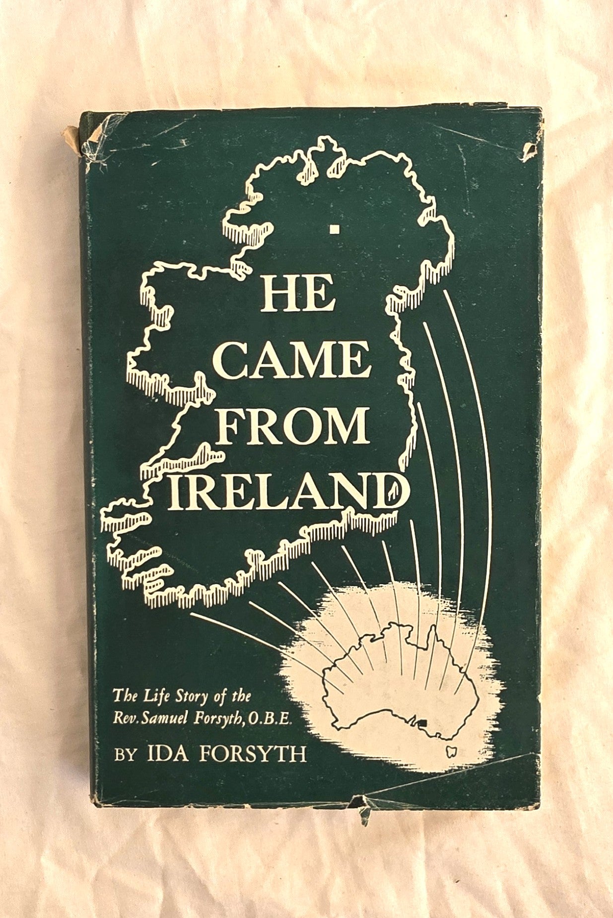 Book cover of 'He Came from Ireland' with a map design on a textured background