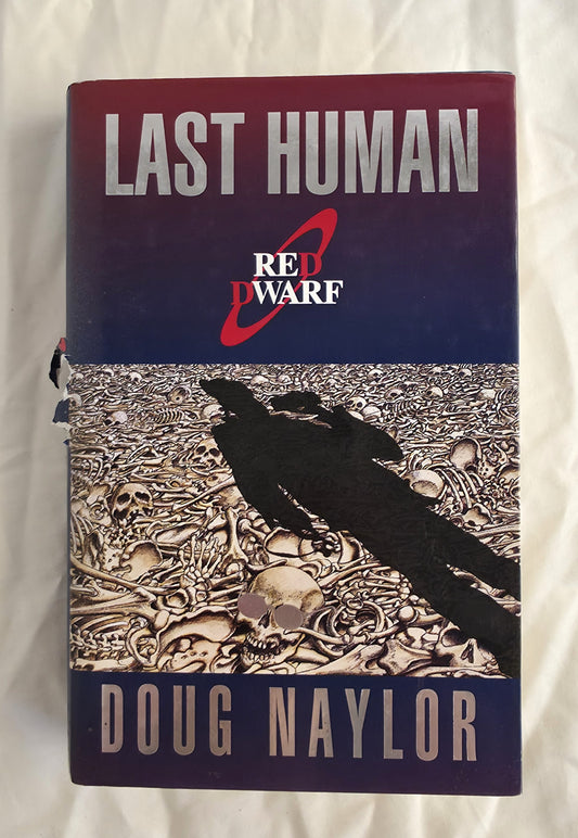 Book titled 'Last Human' by Doug Naylor with Red Dwarf logo on a white background