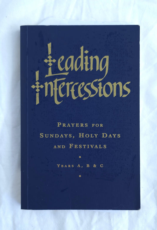 Blue book titled 'Leading Intercessions' on a white background