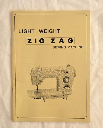 Vintage-style advertisement for a 'Light Weight Zig Zag Sewing Machine' on a beige background.