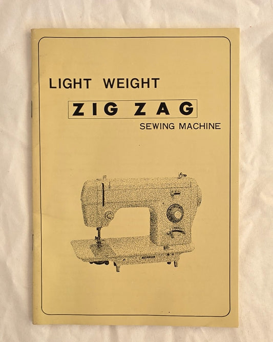 Vintage-style advertisement for a 'Light Weight Zig Zag Sewing Machine' on a beige background.