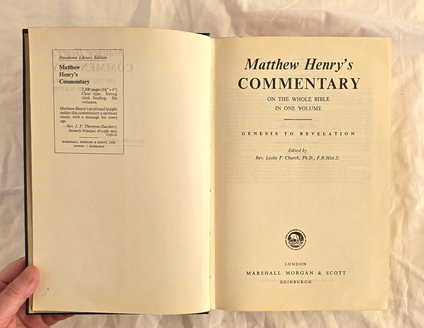 Matthew Henry’s Commentary on the Whole Bible in One Volume by Rev. Leslie F. Church