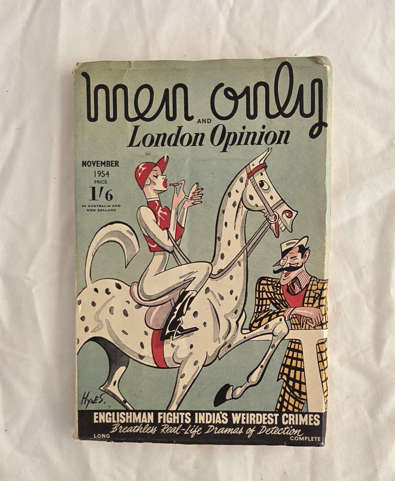 Vintage magazine cover with cartoon illustration of a woman on a horse and a man, titled 'Innen Only and London Opinion'.