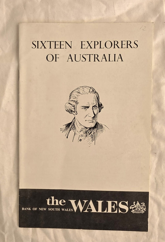 Booklet cover titled 'Sixteen Explorers of Australia' with a portrait and Bank of New South Wales logo.