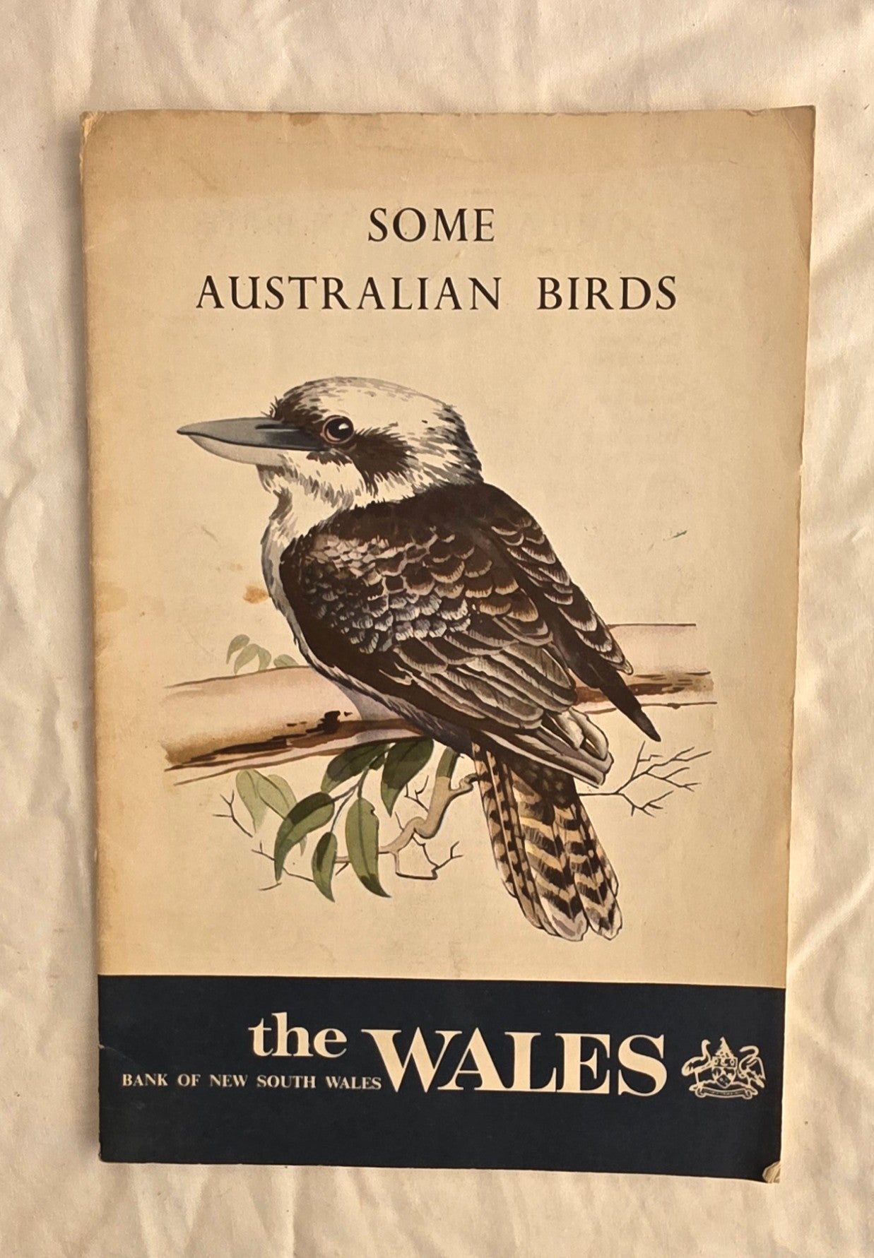 Booklet cover with a kookaburra illustration and text about Australian birds, featuring the Bank of New South Wales.