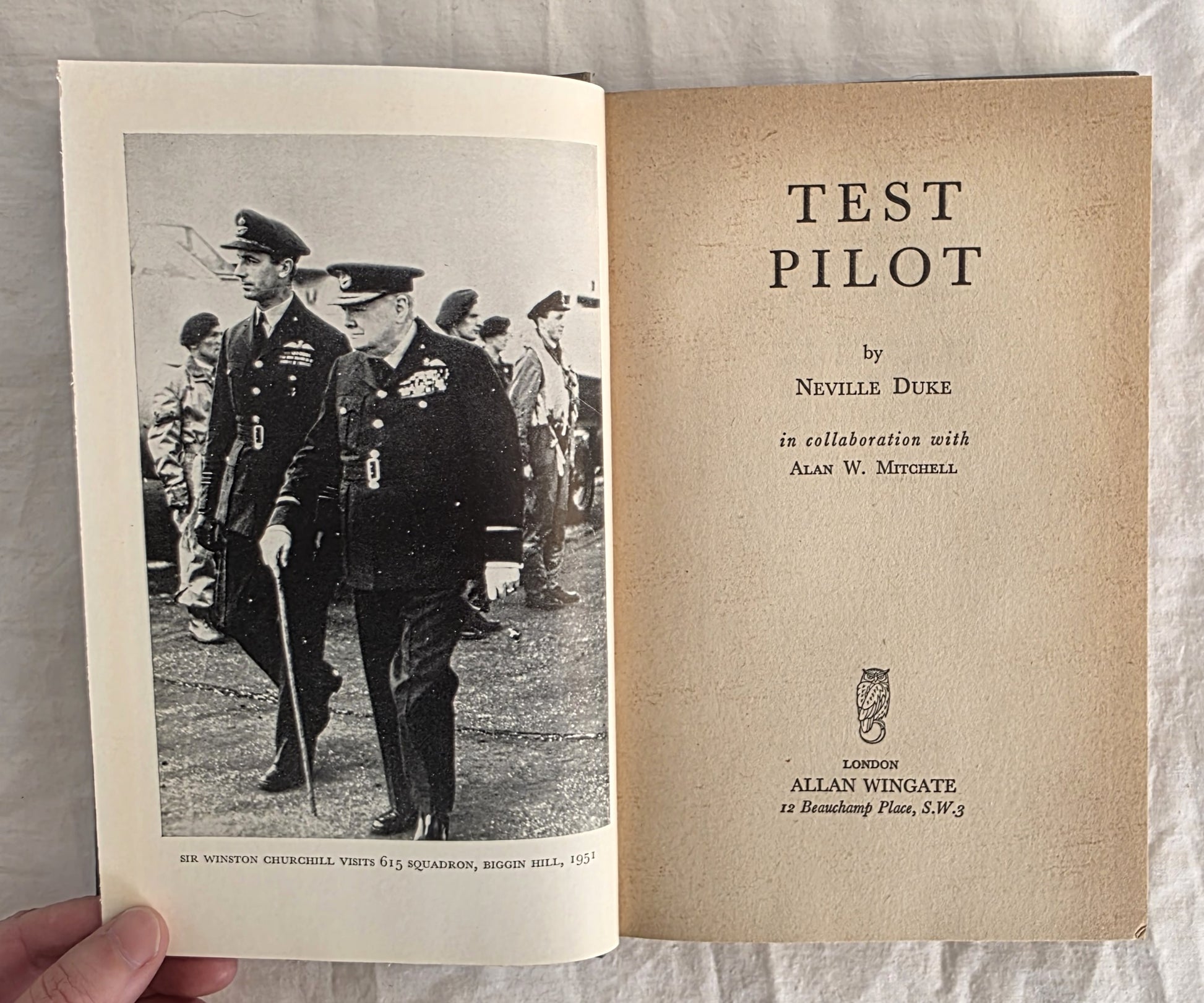 Book titled 'Test Pilot' by Neville Duke with a black and white photo on the cover