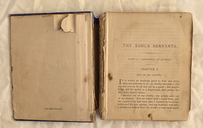 Open book titled 'The King's Servants' on a textured surface