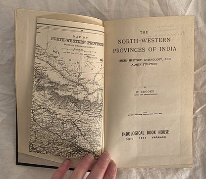 Open book showing a map and text on the North-Western Provinces of India