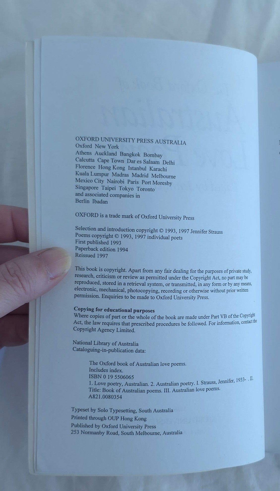 The Oxford Book of Australian Love Poems by Jennifer Strauss
