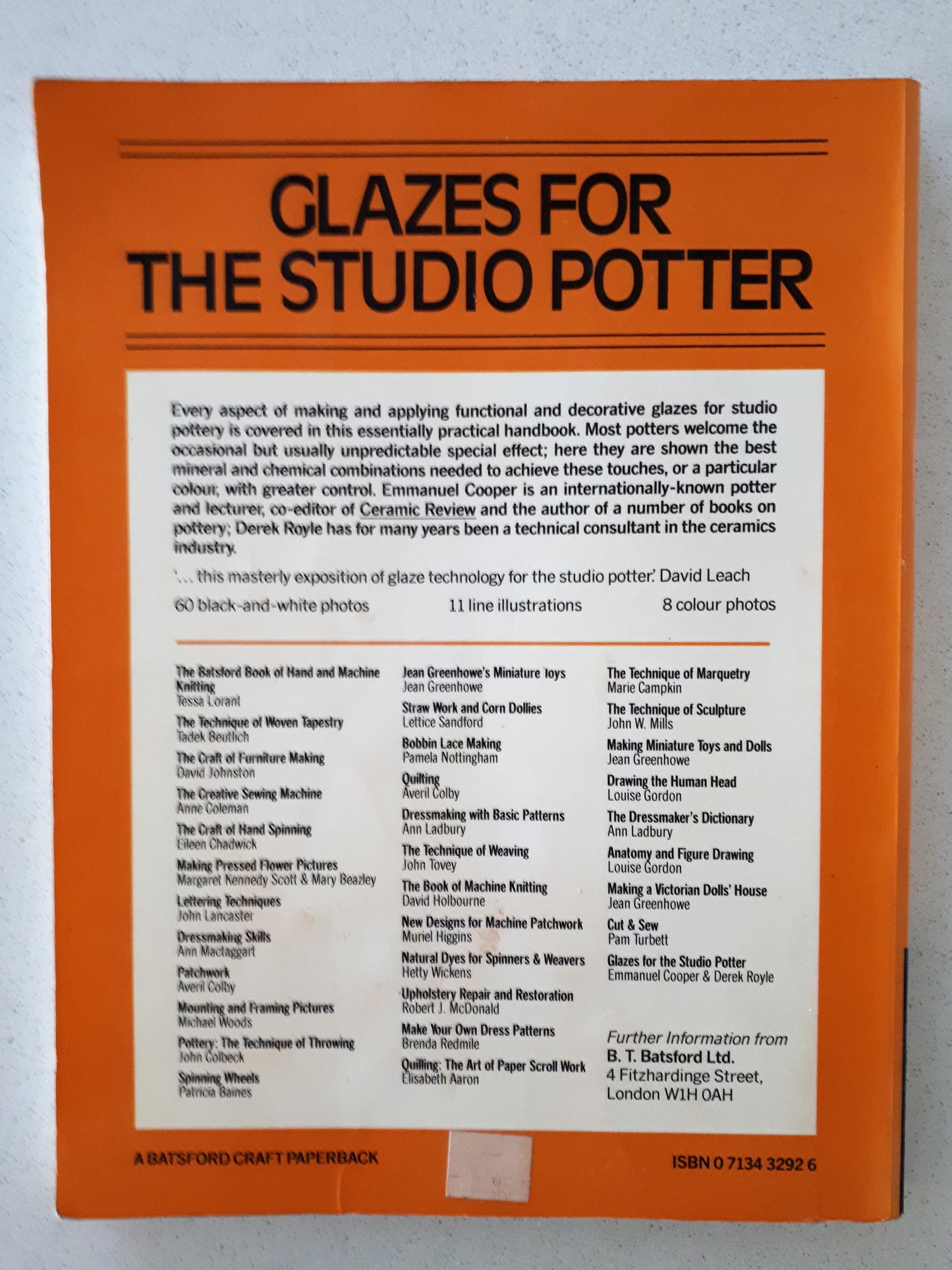 Glazes For The Studio Potter by Emmanuel Cooper & Derek Royle