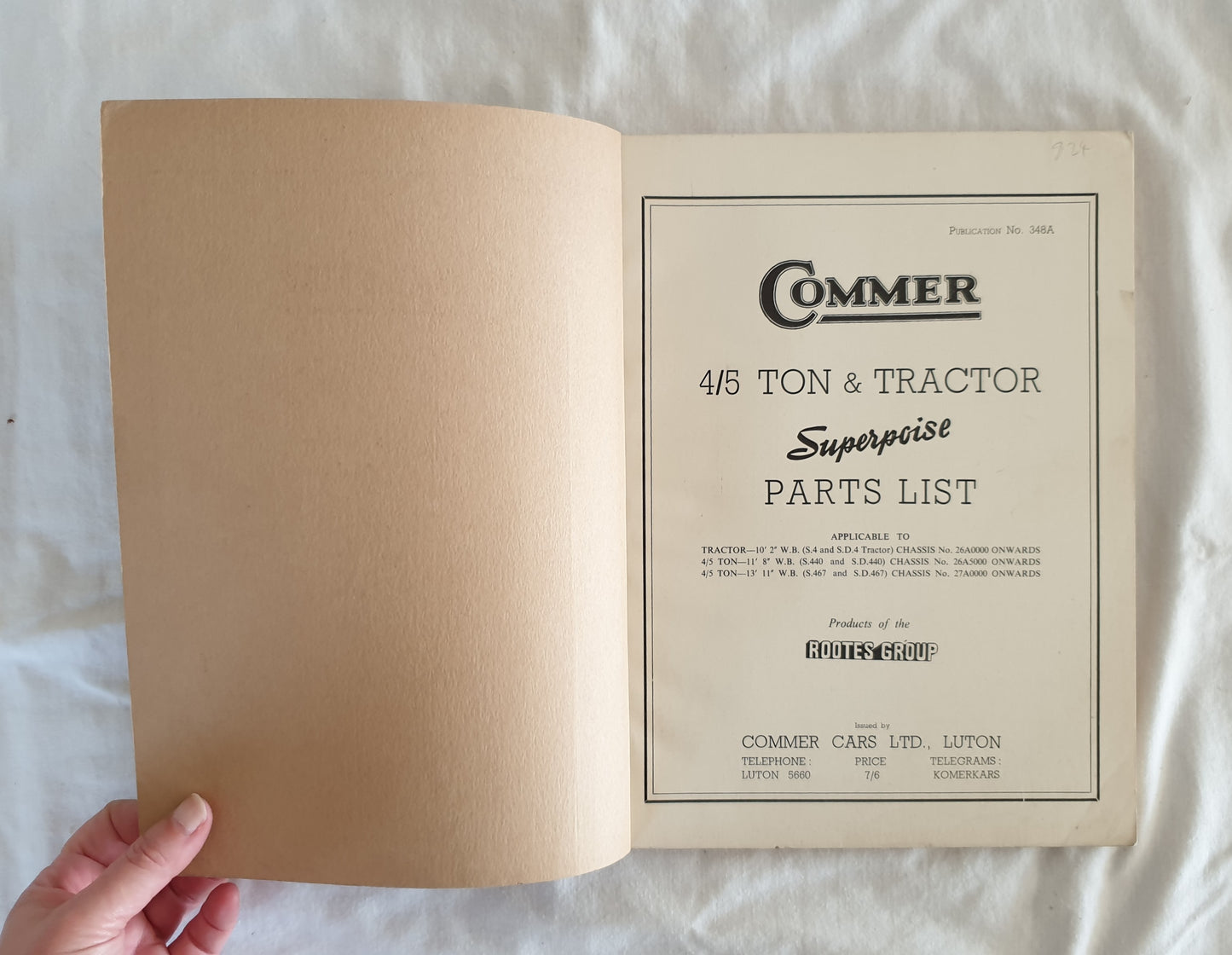 Commer 4/5 Ton & Tractor Superpoise Parts List