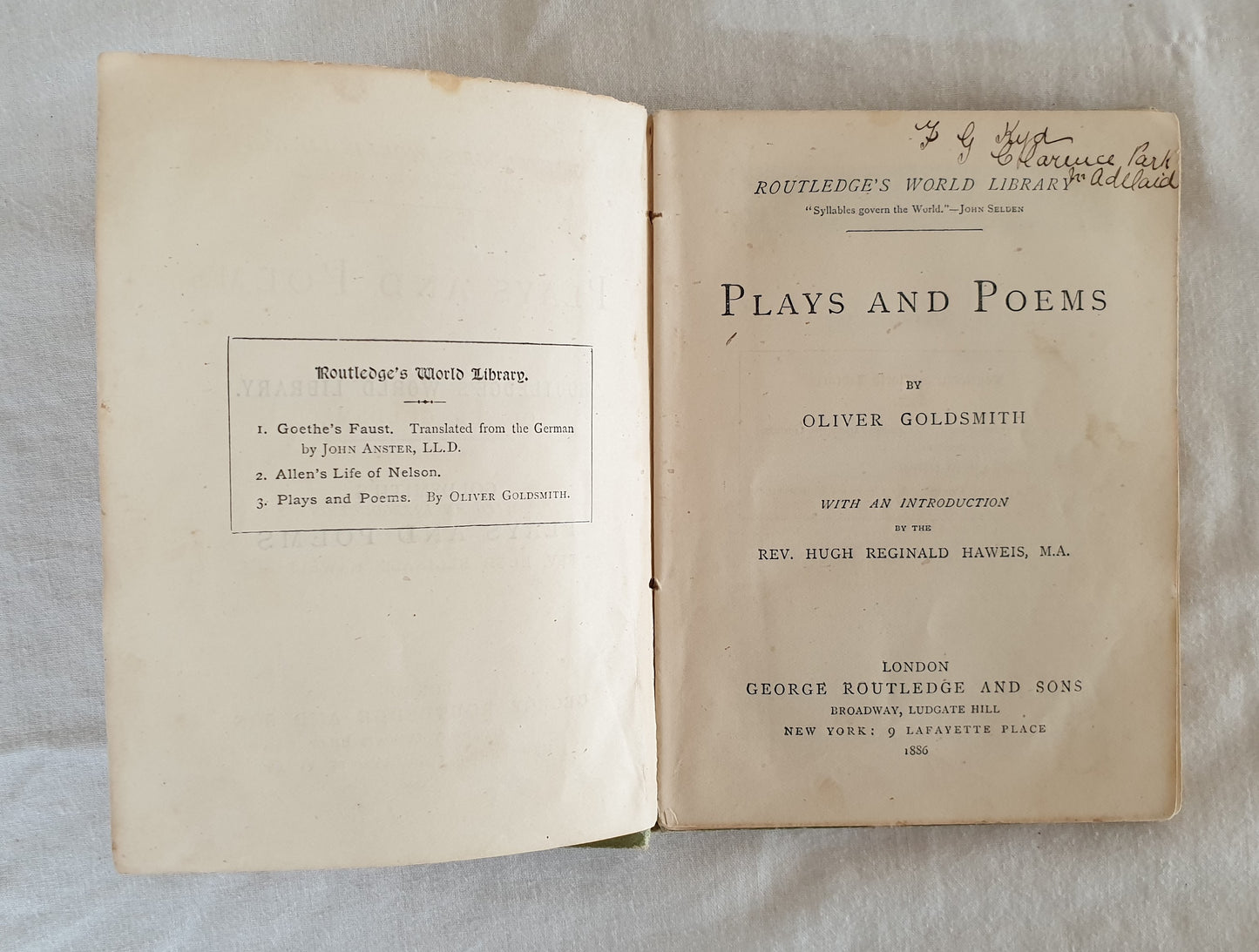 Plays and Poems by Oliver Goldsmith