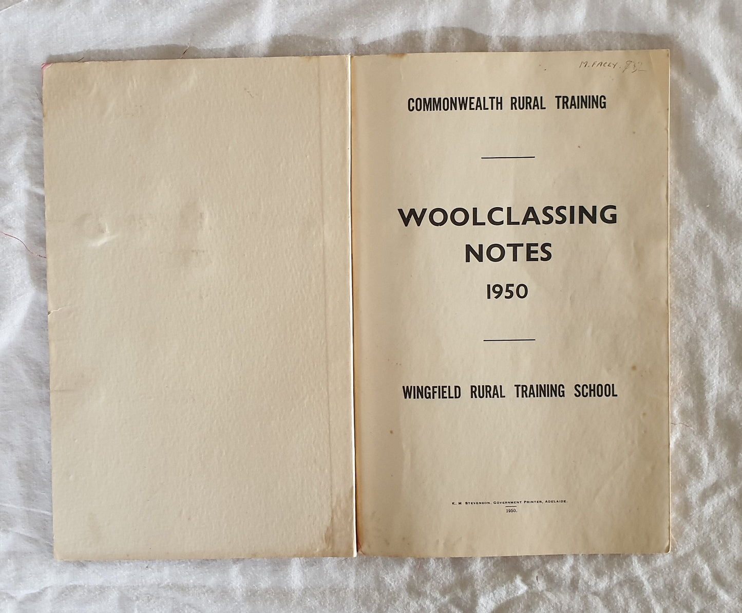 Woolclassing Notes 1950 by Wingfield Rural Training School