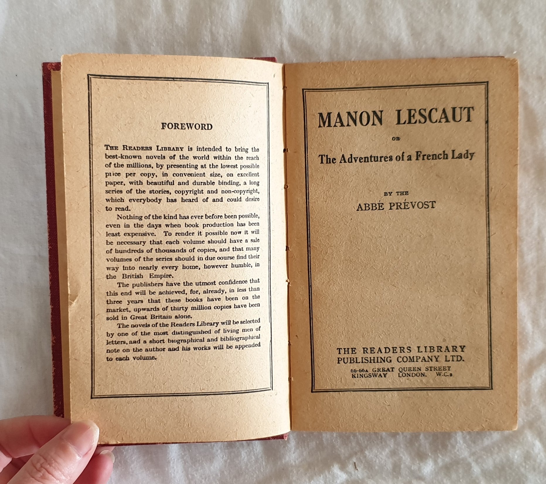 Manon Lescaut  or  The Adventures of a French Lady  by the Abbe Prevost