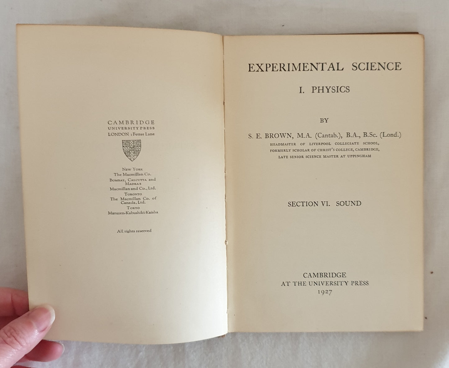 Experimental Science I. Physics - Sound by S. E. Brown