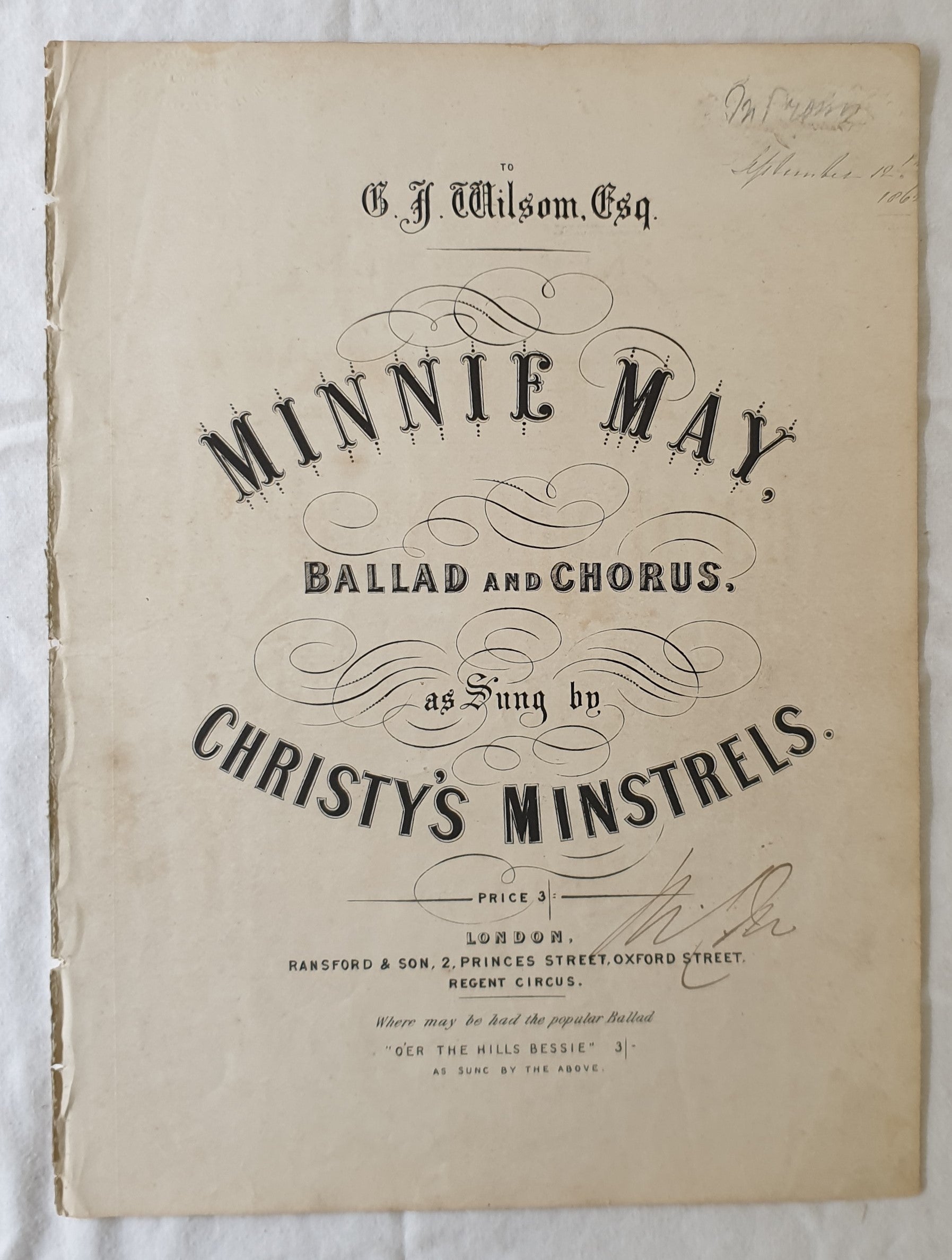 Minnie May  Ballad and Chorus,  As sung by Christy’s Minstrels
