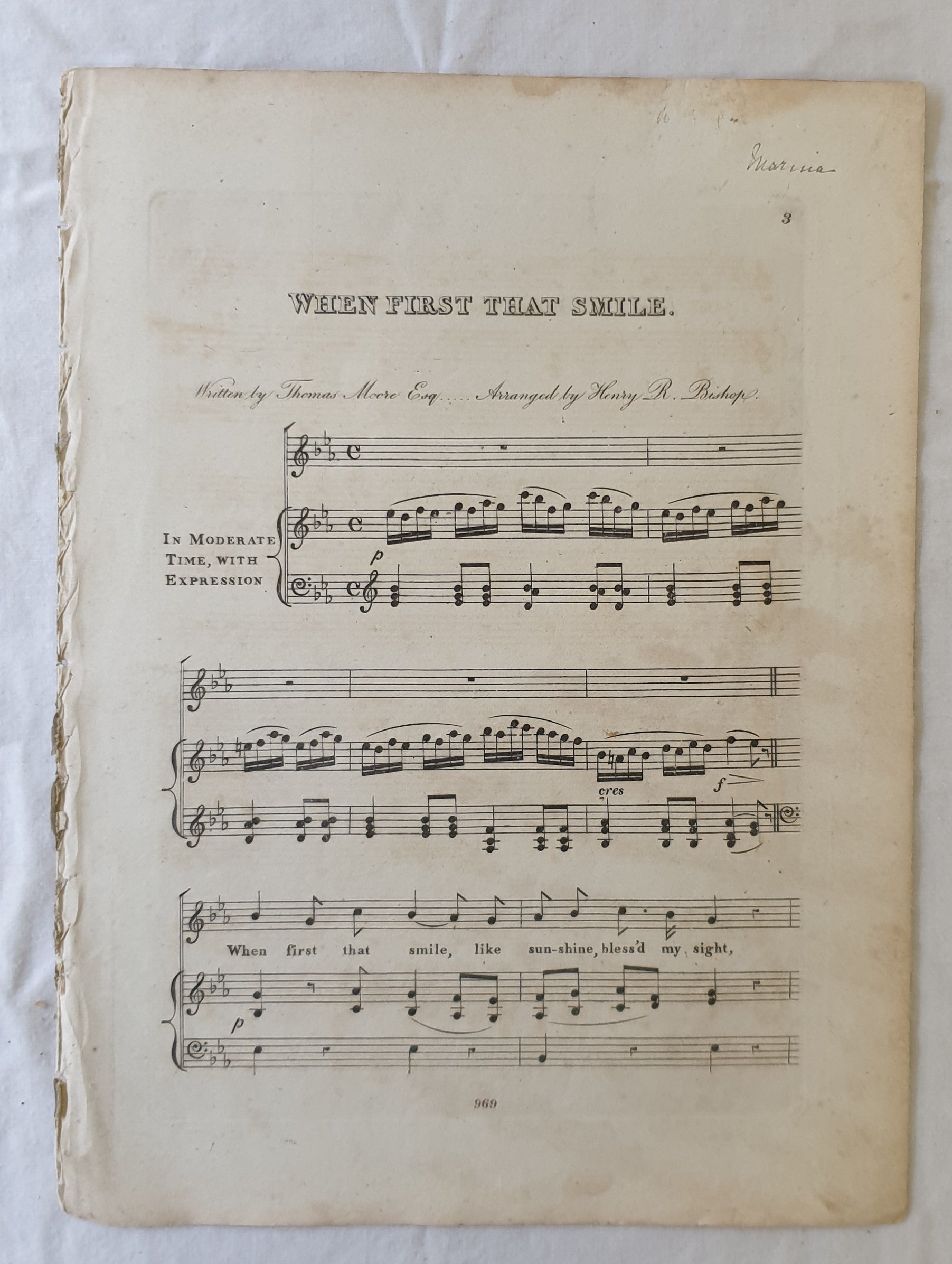 When First That Smile  Written by Thomas Moore Esq  Arranged by Henry R. Bishop