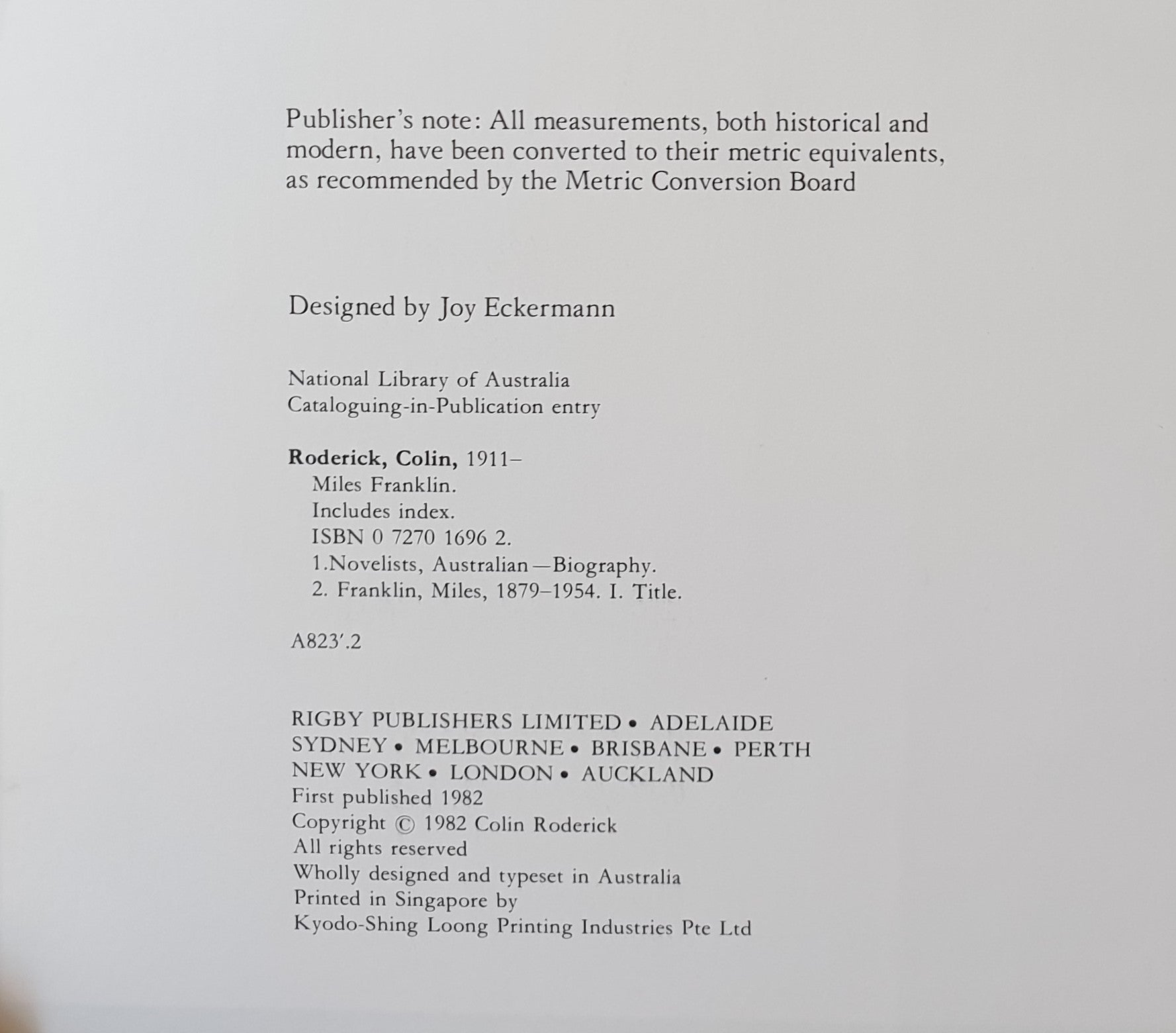 Miles Franklin Her Brilliant Career by Colin Roderick – Morgan's Rare Books