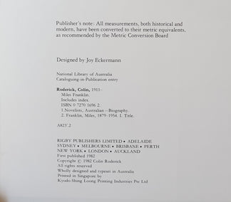 Miles Franklin Her Brilliant Career by Colin Roderick – Morgan's Rare Books