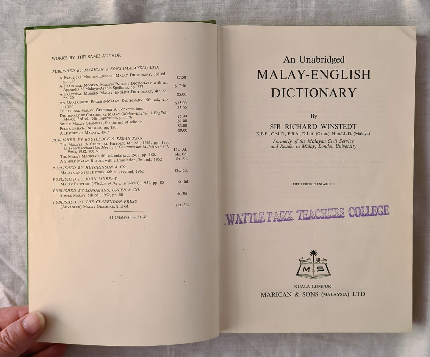 An Unabridged Malay-English Dictionary by Sir Richard Winstedt