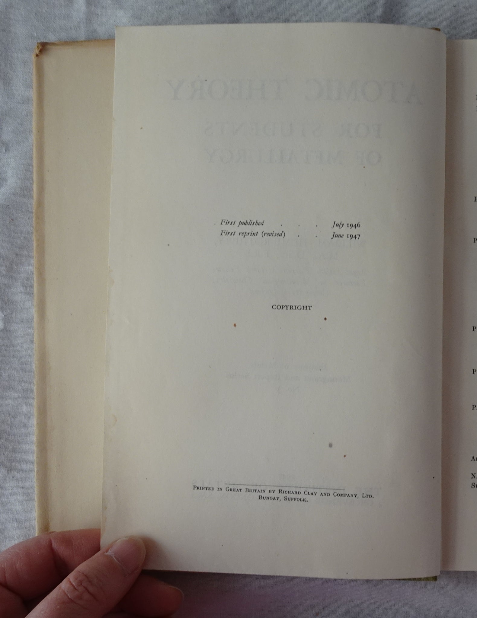 Atomic Theory for Students of Metallurgy by William Hume-Rothery ...